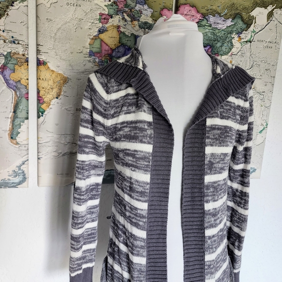 Roxy Open Front Cardigan Size Small 100% Cotton Long Sleeve Striped Sweater - Picture 4 of 10